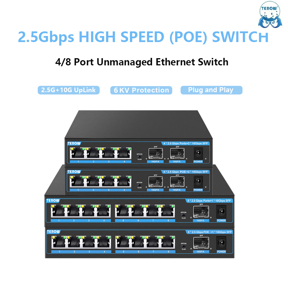 10G Sfp+ Switch 8 Port - TEROW Gigabit POE Switch 2.5G/10G Unmanaged