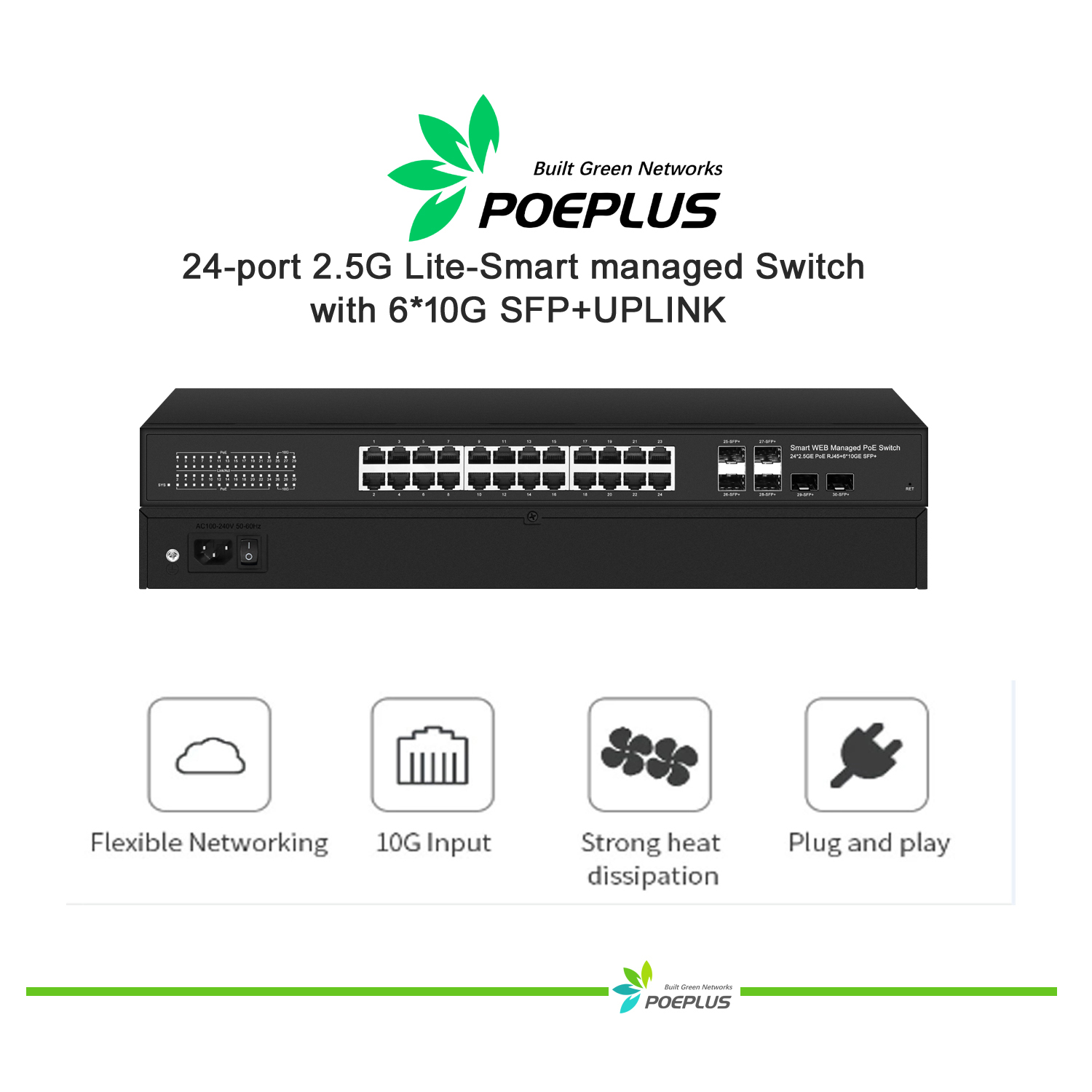 Switch 24 Port 10G Uplink - Lite Web Managed 24-port multi-gigabit POE