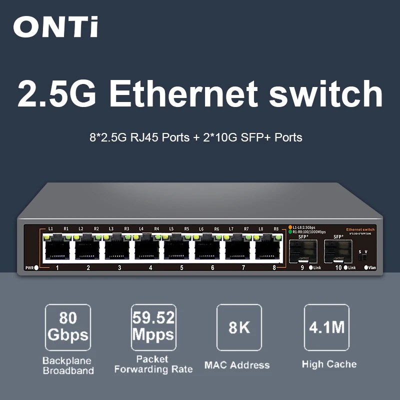 8 Port 2.5G Switch Unmanaged - ONTi 2.5G Unmanaged Ethernet Switch 8