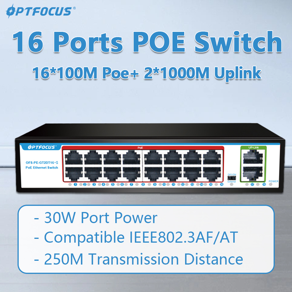 Poe Switch 16 Port 802.3At - OPTFOCUS 16 Ports POE Switch 100Mbps