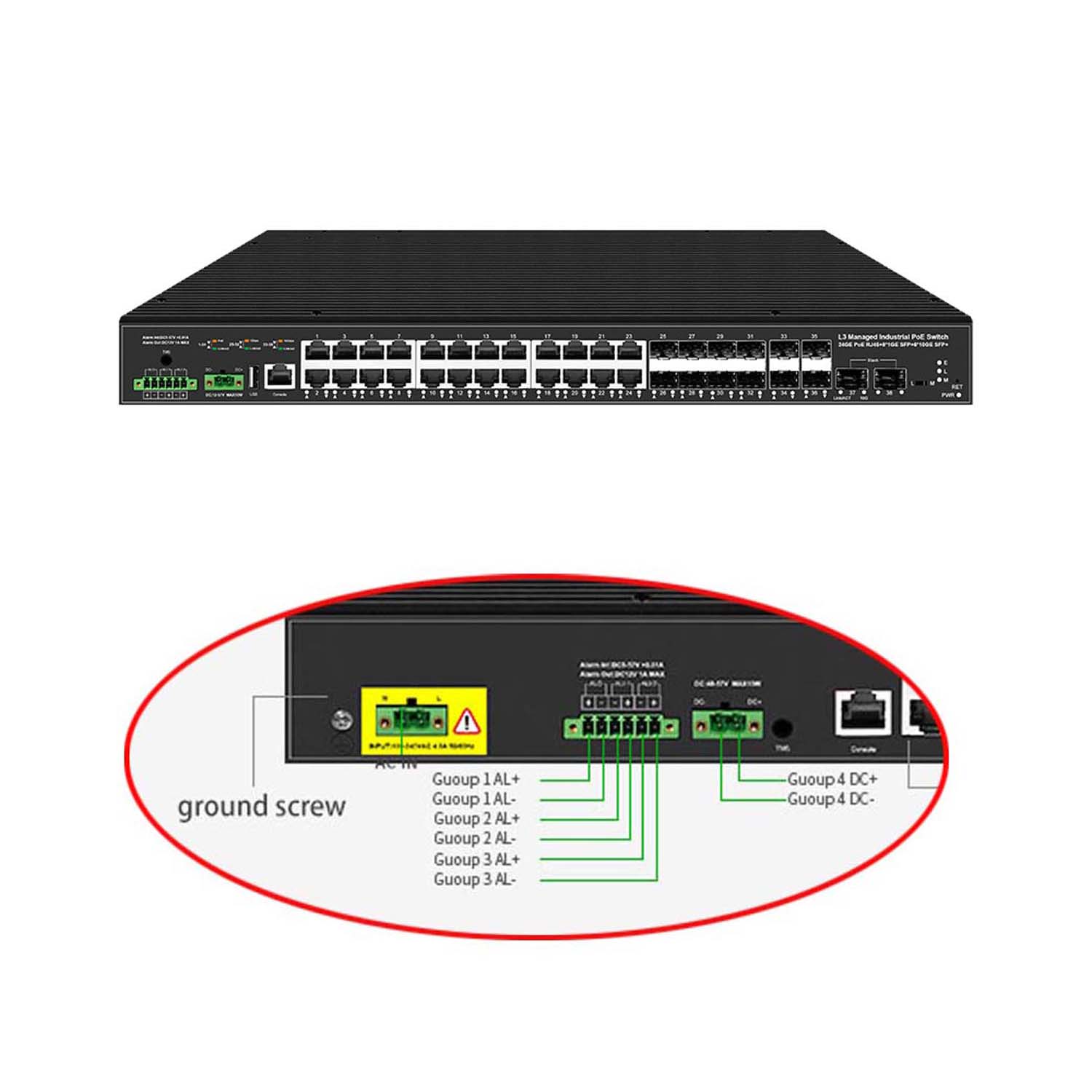 Switch 24 Port 10G Uplink - 10G uplink 38 ports industrial L3
