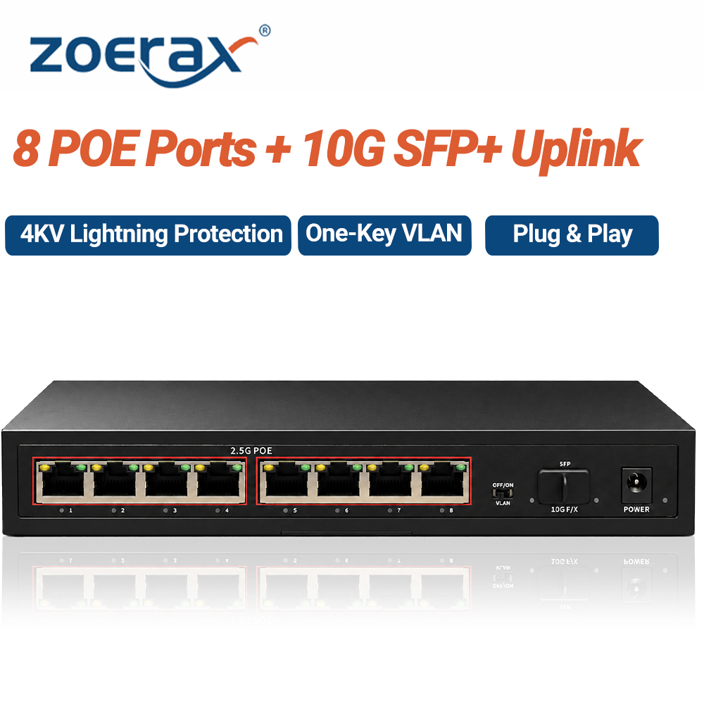 8 Port 2.5G Switch Unmanaged - ZoeRax 8 Ports 2.5G POE Network