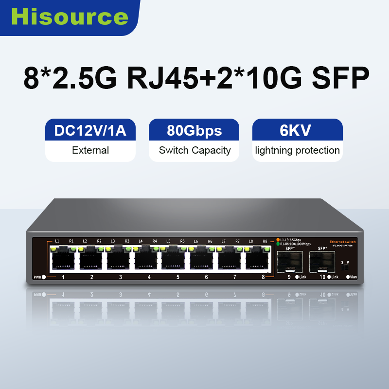 8 Port 2.5G Switch Unmanaged - Hisource 8 Port 2.5G Ethernet Switch