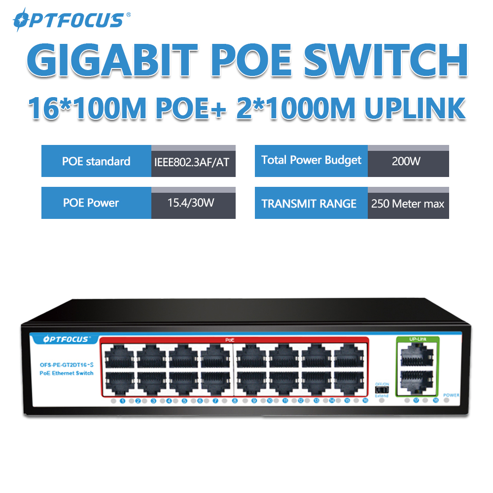 Poe Switch 16 Port 802.3At - OPTFOCUS 1000M GIGABIT POE Switch 16