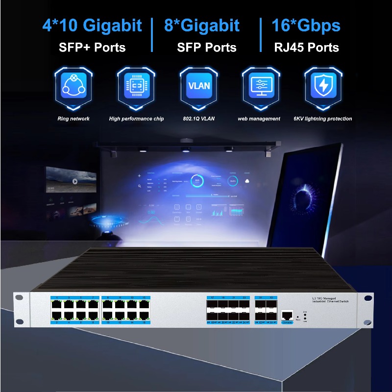 16-RJ45 Port Industrial Manage - đánh giá và giá 10G Sfp+ Switch 8 Port