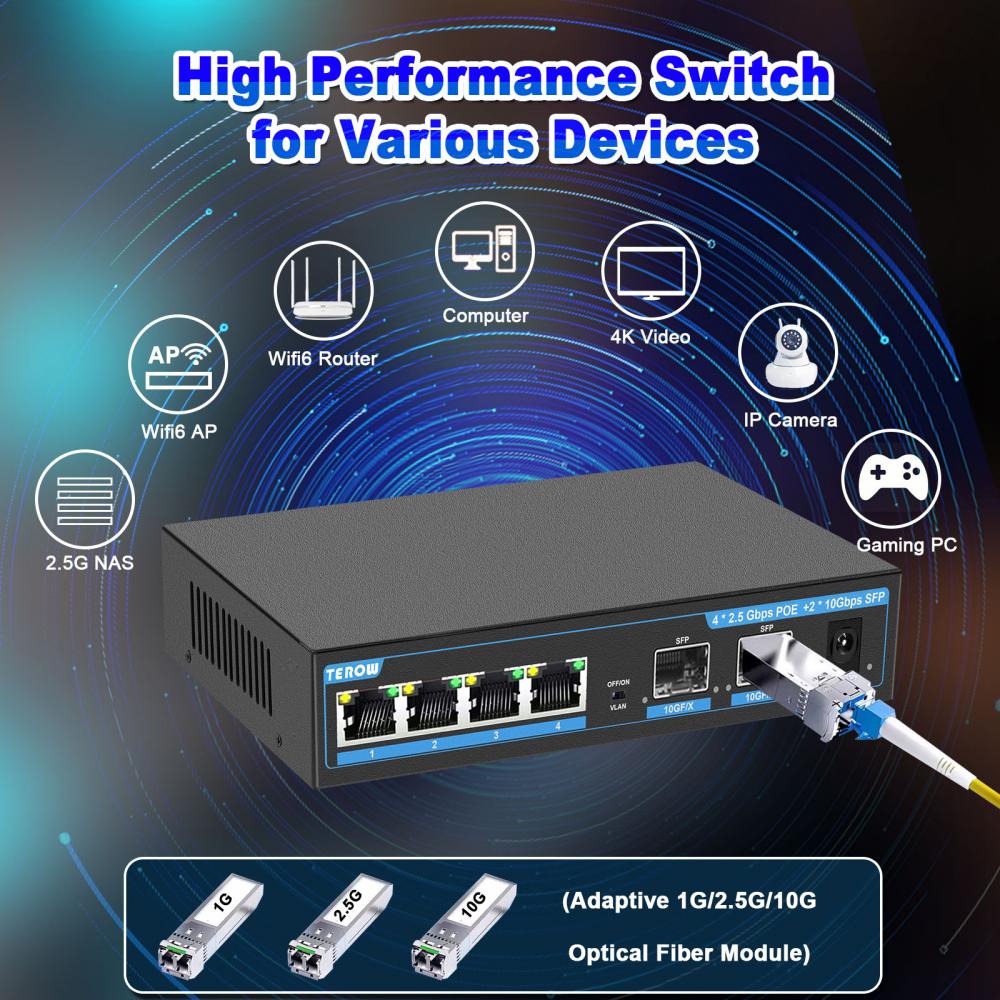 TEROW Gigabit POE Switch 2.5G/ - đánh giá và giá 10G Sfp+ Switch 8 Port
