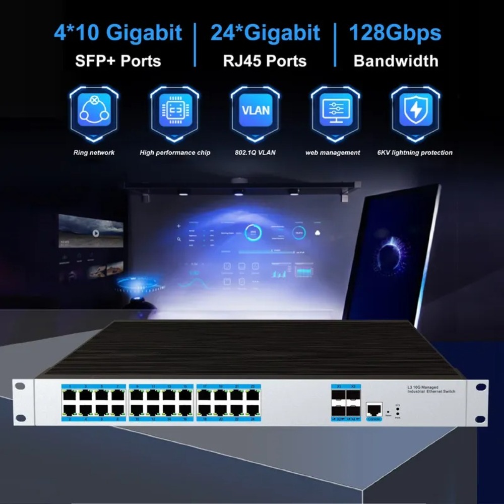 24 RJ45 ports industrial-grade - đánh giá và giá Switch 24 Port 10G Uplink