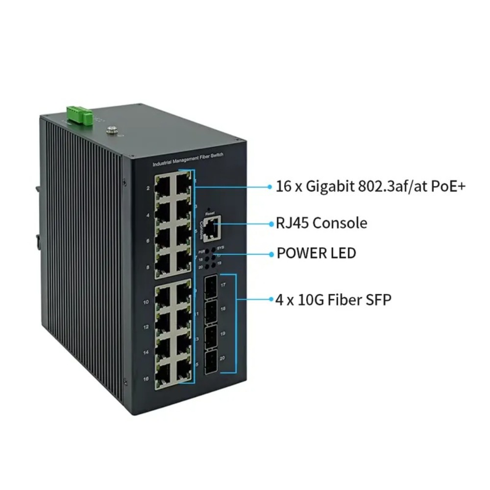 16-port industrial-grade Gigab - đánh giá và giá Poe Switch 16 Port 802.3At