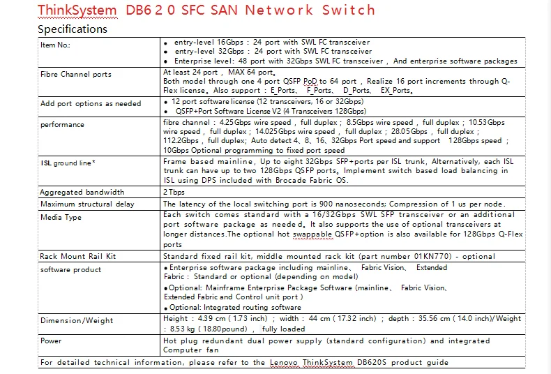 Thinksystem OB620S FC SAN Netw - đánh giá và giá Network Switch Rack Mount 1U